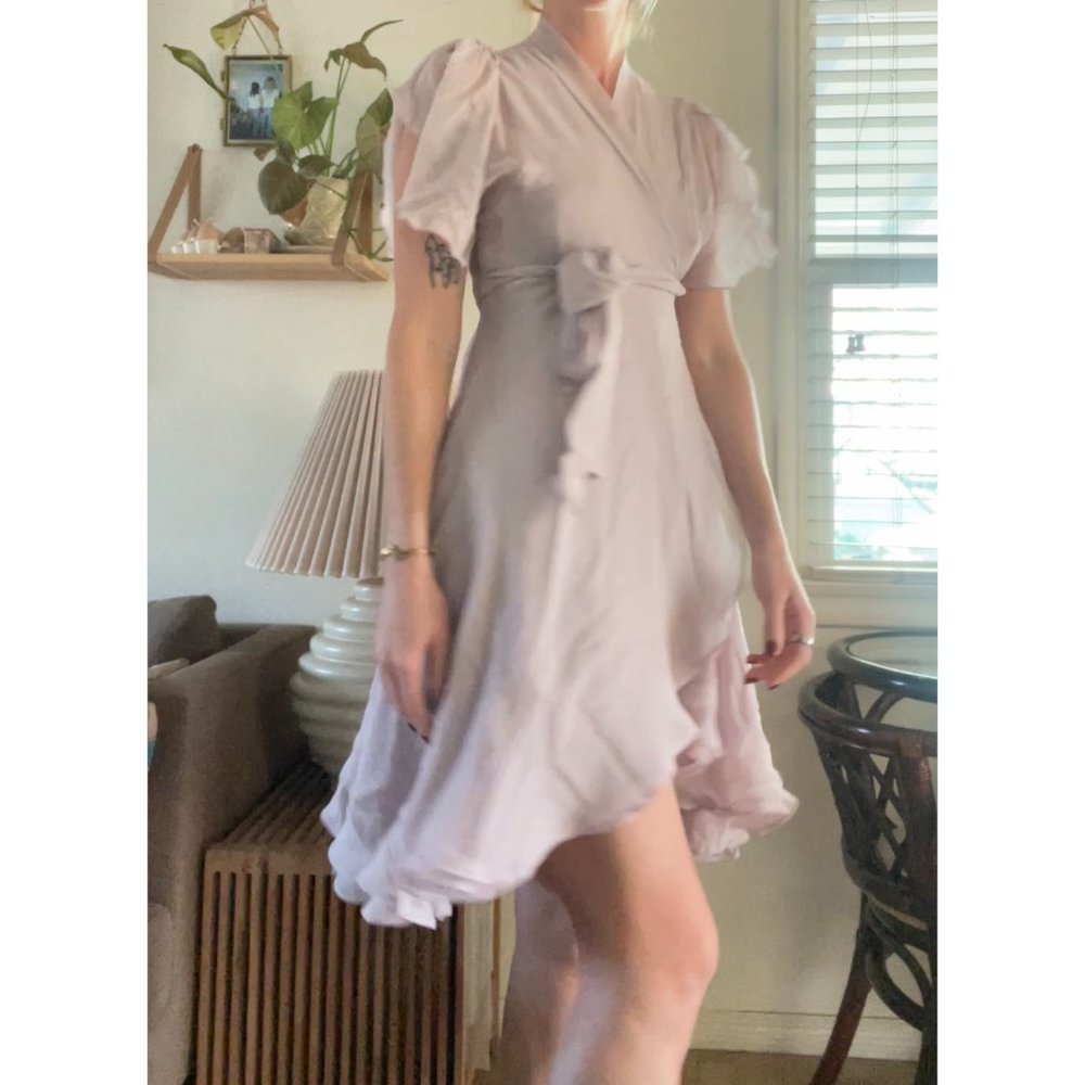 Silk Chiffon Lavender Petal Sleeve Wrap Dress
